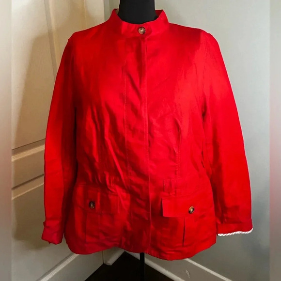 Talbots Red Button Jacket‎ Pockets Collared Cinch Waist Womens Plus 1X NWT - Picture 1 of 8